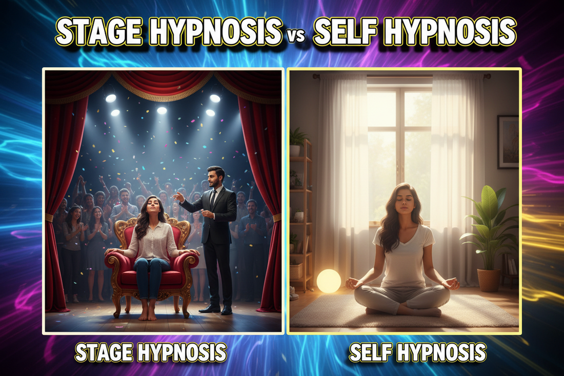 Stage Hypnosis vs Self Hypnosis — शोध के आधार पर अंतर, प्रभाव और उपयोग